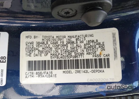 2013 Toyota Corolla L from USA, damaged, VIN 5YFBU4EE5DP205771